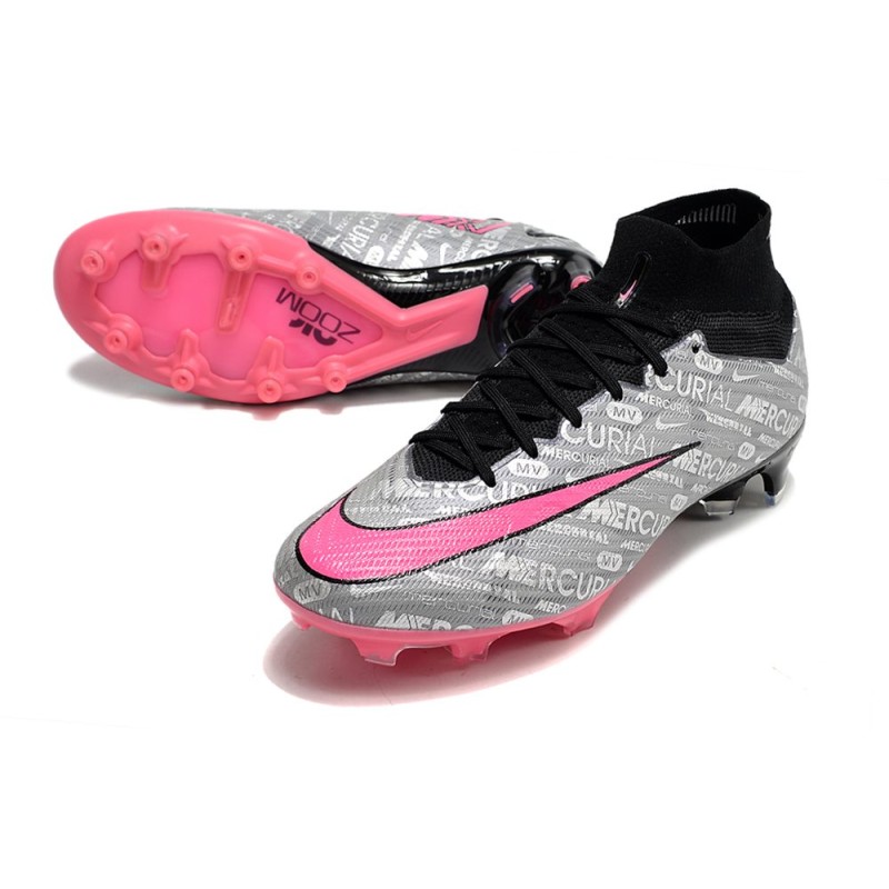 Nike Air Zoom Mercurial Superfly 9 Elite FG Silver Rosa Svart för Herr 7 Billiga Fotbollsskor Nike Air Zoom Mercurial Superfly 9 Elite FG Silver Rosa Svart 7