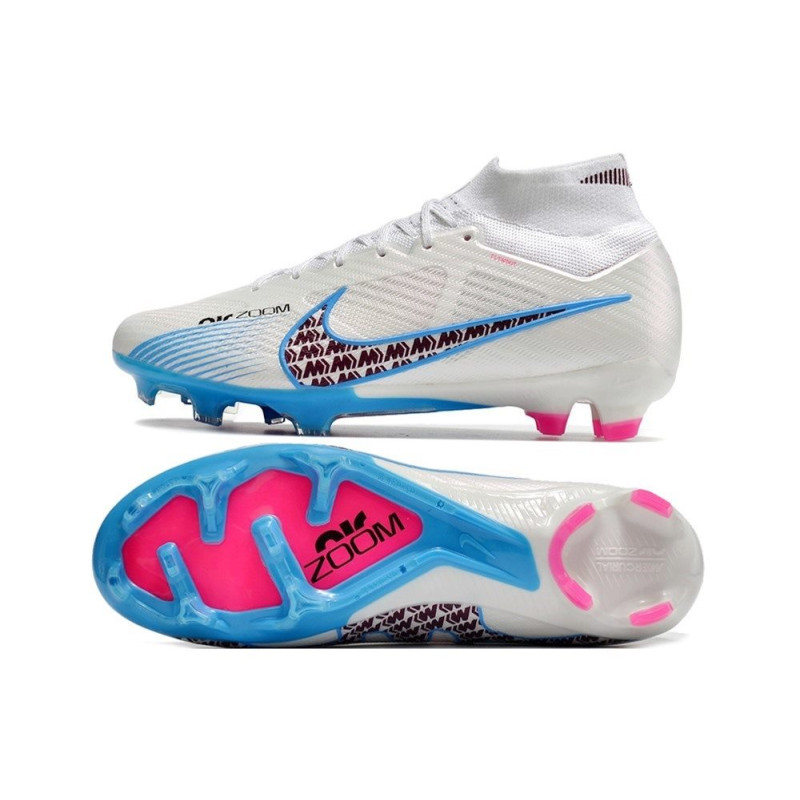 Nike Air Zoom Mercurial Superfly 9 Elite FG Vit Blå för Herr 5 Billiga Fotbollsskor Nike Air Zoom Mercurial Superfly 9 Elite FG Vit Blå 5