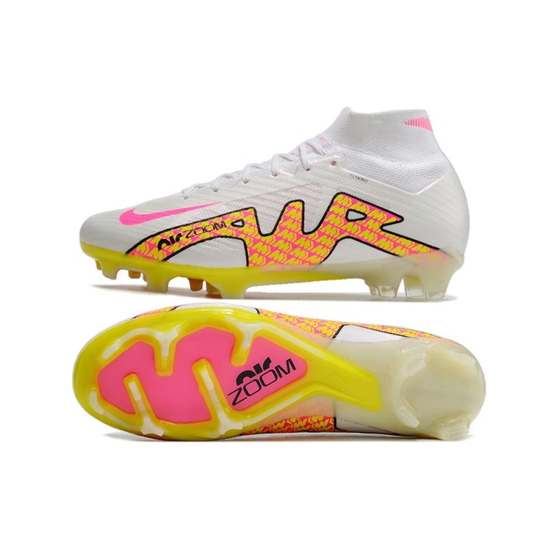 Nike Air Zoom Mercurial Superfly 9 Elite FG Vit Blå Gul för Herr 4 Billiga Fotbollsskor Nike Air Zoom Mercurial Superfly 9 Elite FG Vit Blå Gul 4