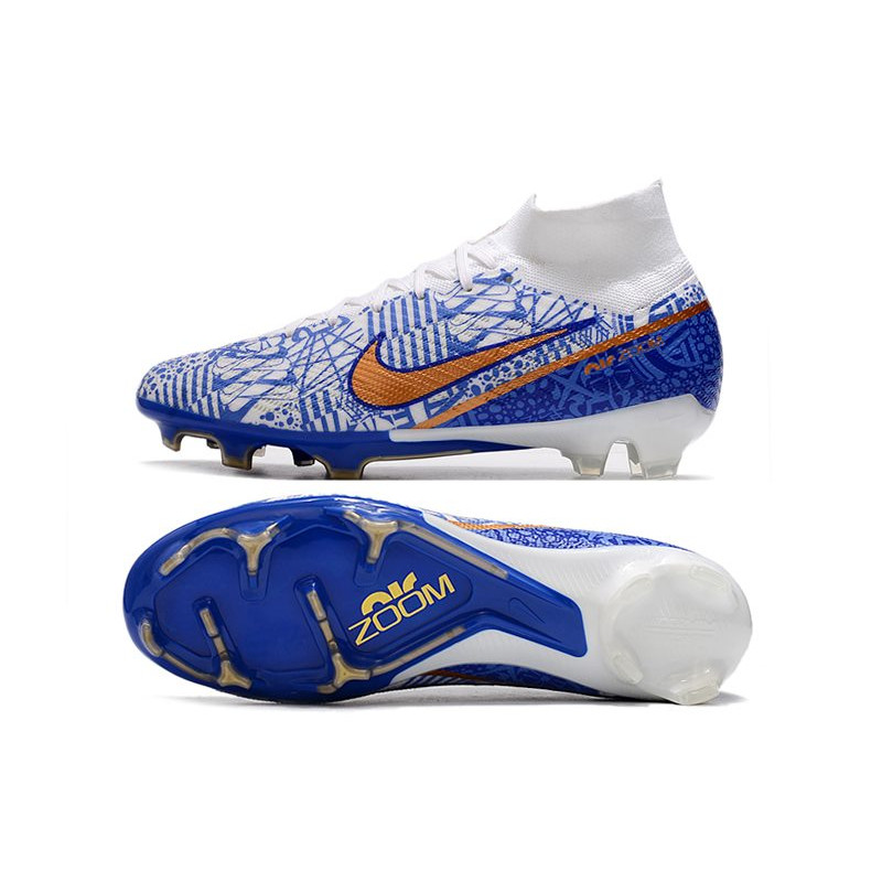 Nike Air Zoom Mercurial Superfly Elite 9 Elite FG Vit Blå Guld för Herr 5 Billiga Fotbollsskor Nike Air Zoom Mercurial Superfly Elite 9 Elite FG Vit Blå Guld 5