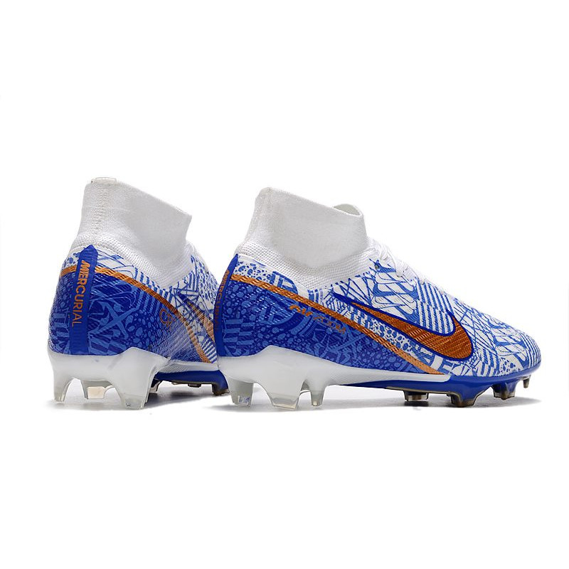 Nike Air Zoom Mercurial Superfly Elite 9 Elite FG Vit Blå Guld för Herr 6 Billiga Fotbollsskor Nike Air Zoom Mercurial Superfly Elite 9 Elite FG Vit Blå Guld 6