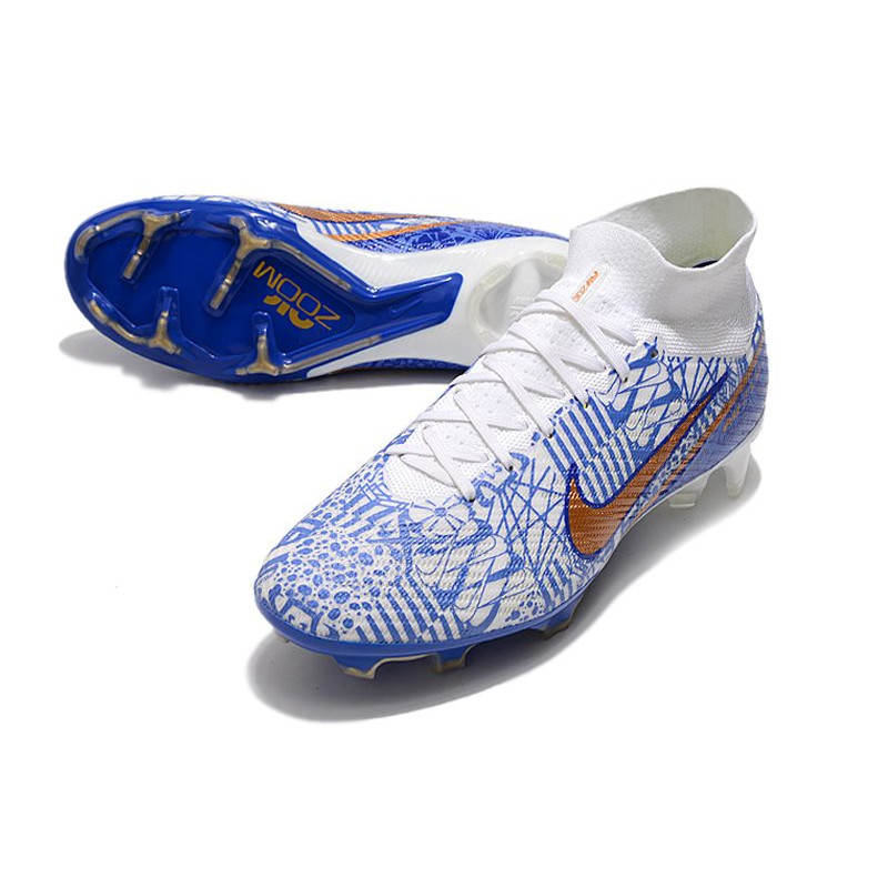 Nike Air Zoom Mercurial Superfly Elite 9 Elite FG Vit Blå Guld för Herr 7 Billiga Fotbollsskor Nike Air Zoom Mercurial Superfly Elite 9 Elite FG Vit Blå Guld 7
