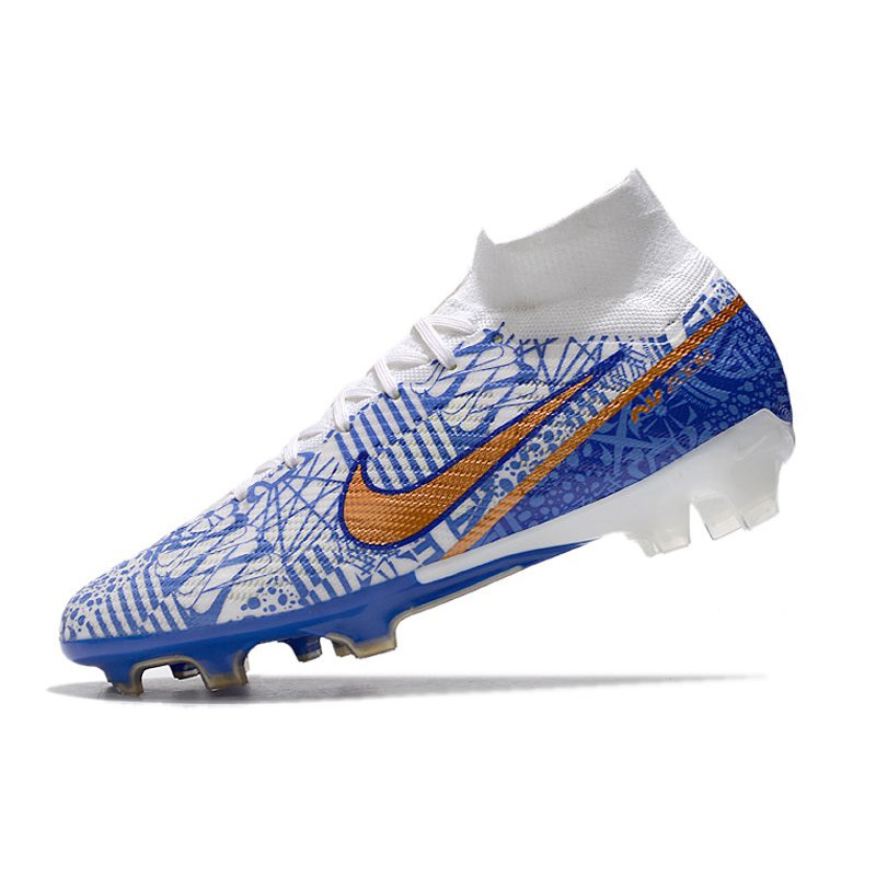 Nike Air Zoom Mercurial Superfly Elite 9 Elite FG Vit Blå Guld för Herr 8 Billiga Fotbollsskor Nike Air Zoom Mercurial Superfly Elite 9 Elite FG Vit Blå Guld 8