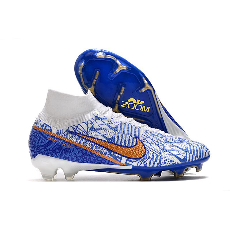 Nike Air Zoom Mercurial Superfly Elite 9 Elite FG Vit Blå Guld för Herr 3 Billiga Fotbollsskor Nike Air Zoom Mercurial Superfly Elite 9 Elite FG Vit Blå Guld 3