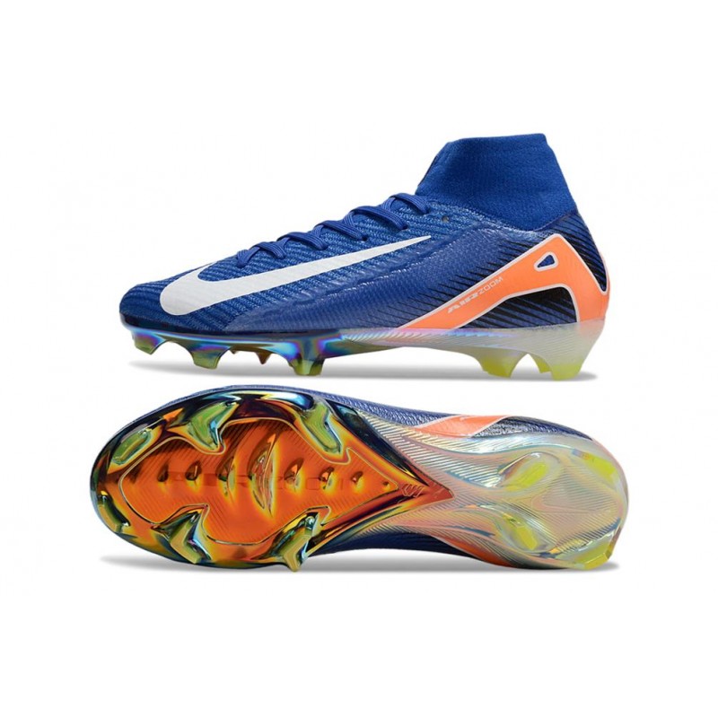 Nike Air Zoom Mercurial Superfly X Elite FG Blå Vit Orange för Herr 5 Billiga Fotbollsskor Nike Air Zoom Mercurial Superfly X Elite FG Blå Vit Orange 5