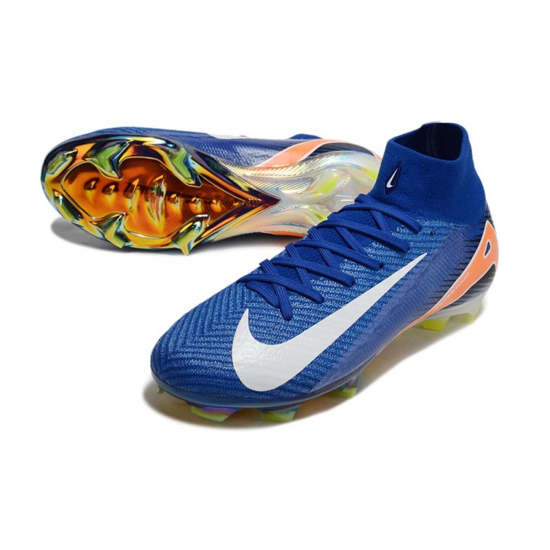 Nike Air Zoom Mercurial Superfly X Elite FG Blå Vit Orange för Herr 7 Billiga Fotbollsskor Nike Air Zoom Mercurial Superfly X Elite FG Blå Vit Orange 7