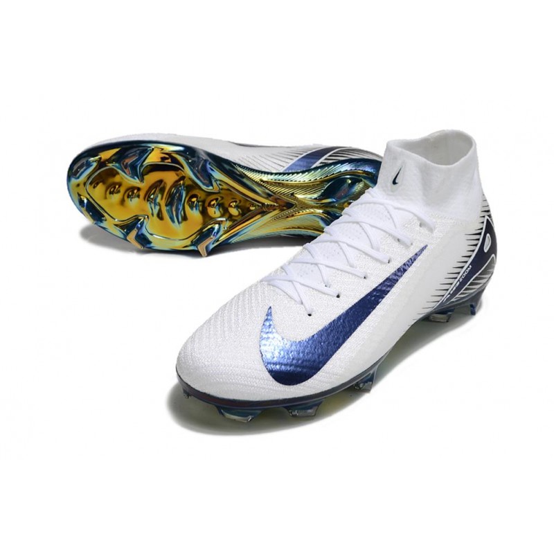 Nike Air Zoom Mercurial Superfly X Elite FG Vit Blå för Herr 7 Billiga Fotbollsskor Nike Air Zoom Mercurial Superfly X Elite FG Vit Blå 7