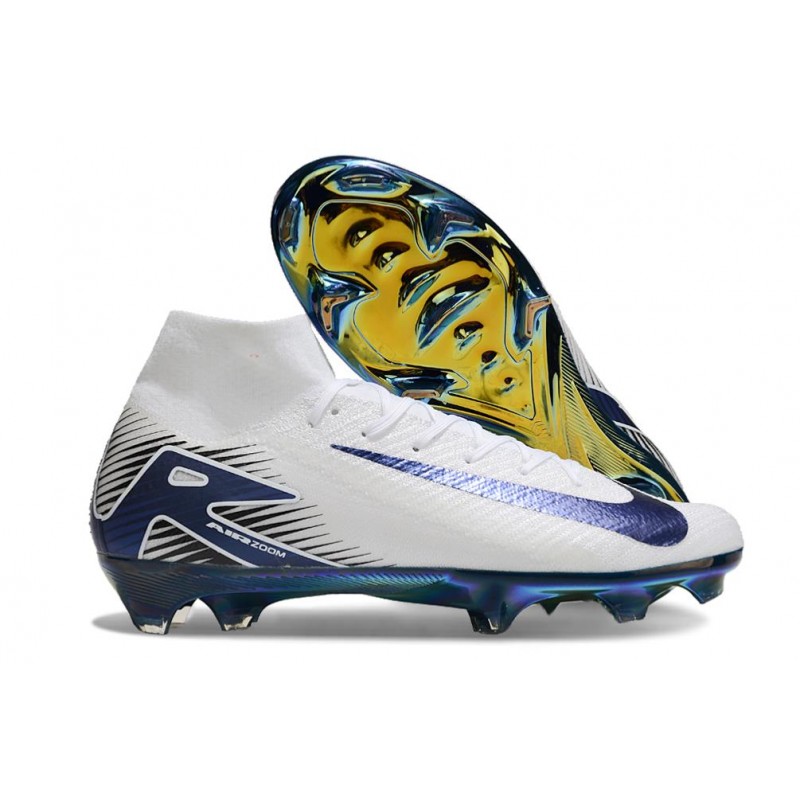 Nike Air Zoom Mercurial Superfly X Elite FG Vit Blå för Herr 3 Billiga Fotbollsskor Nike Air Zoom Mercurial Superfly X Elite FG Vit Blå 3