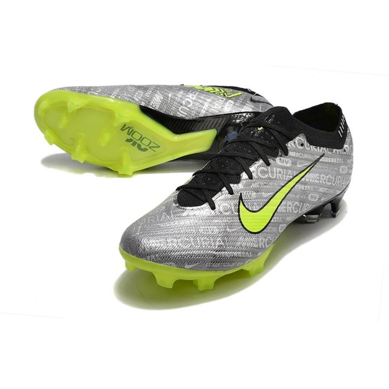 Nike Air Zoom Mercurial Vapor 15 Elite FG Silver Svart Grön för Herr 7 Billiga Fotbollsskor Nike Air Zoom Mercurial Vapor 15 Elite FG Silver Svart Grön 7