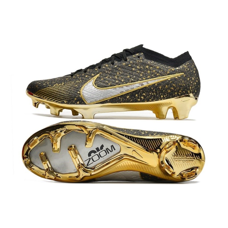 Nike Air Zoom Mercurial Vapor 15 Elite FG Svart Guld Silver för Herr 5 Billiga Fotbollsskor Nike Air Zoom Mercurial Vapor 15 Elite FG Svart Guld Silver 5