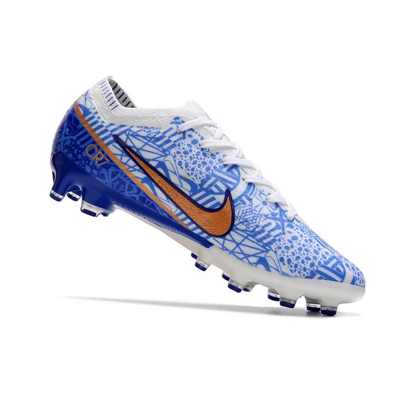 Nike Air Zoom Mercurial Vapor XV Elite AG-Pro Vit Blå Guld för Herr 9 Billiga Fotbollsskor Nike Air Zoom Mercurial Vapor XV Elite AG-Pro Vit Blå Guld 9
