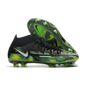 Nike Fotbollsskorna Phantom GT2 Dynamic Fit Elite FG Svart Silver Grön för Herr Billiga Fotbollsskor Nike Fotbollsskorna Phantom GT2 Dynamic Fit Elite FG Svart Silver Grön