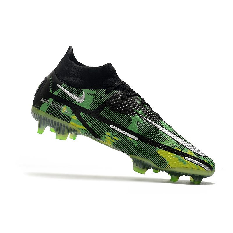 Nike Fotbollsskorna Phantom GT2 Dynamic Fit Elite FG Svart Silver Grön för Herr 9 Billiga Fotbollsskor Nike Fotbollsskorna Phantom GT2 Dynamic Fit Elite FG Svart Silver Grön 9
