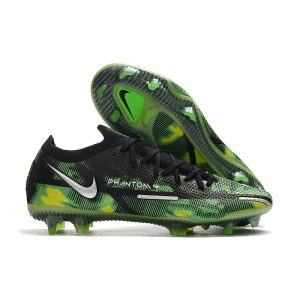Nike Phantom GT2 Elite FG Fotbollsskor Svart Silver Grön för Herr Billiga Fotbollsskor Nike Phantom GT2 Elite FG Fotbollsskor Svart Silver Grön