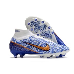 Nike Zoom Mercurial Superfly 9 Elite AG Vit Blå Guld för Herr Billiga Fotbollsskor Nike Zoom Mercurial Superfly 9 Elite AG Vit Blå Guld