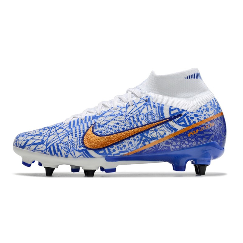 Nike Zoom Mercurial Superfly IX Elite SG Vit Blå för Herr 4 Billiga Fotbollsskor Nike Zoom Mercurial Superfly IX Elite SG Vit Blå 4