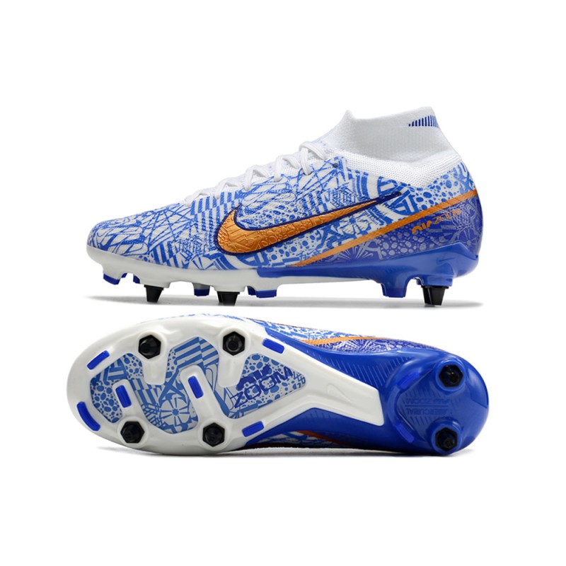 Nike Zoom Mercurial Superfly IX Elite SG Vit Blå för Herr 5 Billiga Fotbollsskor Nike Zoom Mercurial Superfly IX Elite SG Vit Blå 5