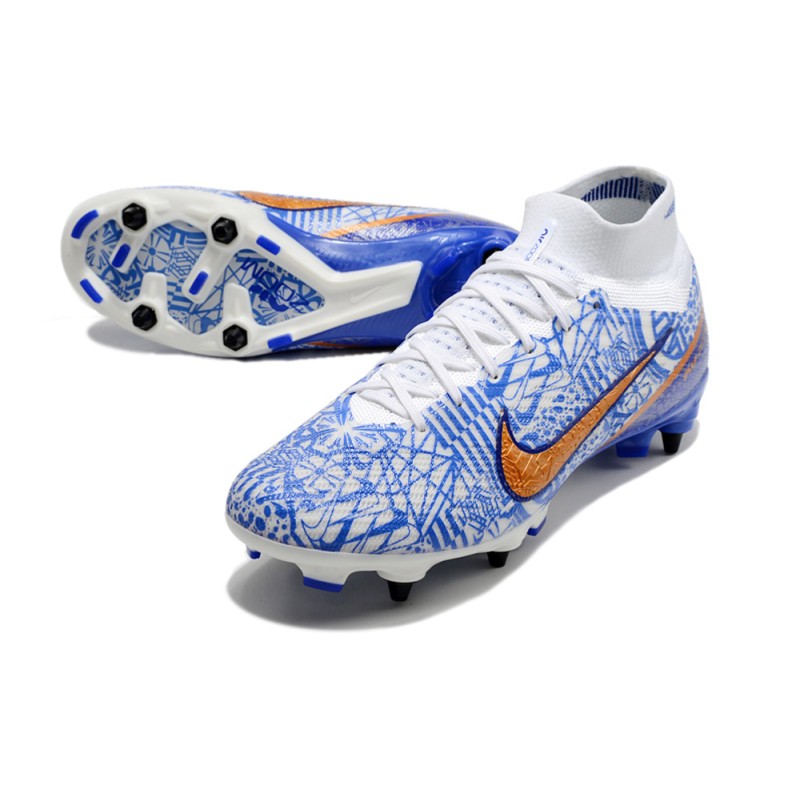 Nike Zoom Mercurial Superfly IX Elite SG Vit Blå för Herr 7 Billiga Fotbollsskor Nike Zoom Mercurial Superfly IX Elite SG Vit Blå 7
