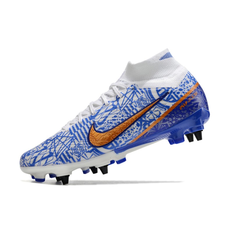 Nike Zoom Mercurial Superfly IX Elite SG Vit Blå för Herr 8 Billiga Fotbollsskor Nike Zoom Mercurial Superfly IX Elite SG Vit Blå 8