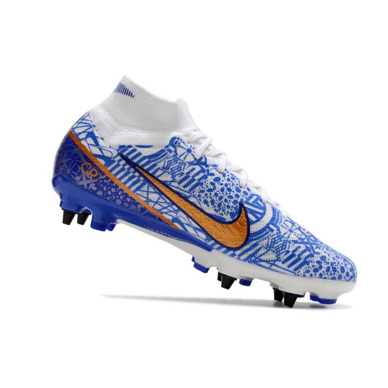 Nike Zoom Mercurial Superfly IX Elite SG Vit Blå för Herr 9 Billiga Fotbollsskor Nike Zoom Mercurial Superfly IX Elite SG Vit Blå 9