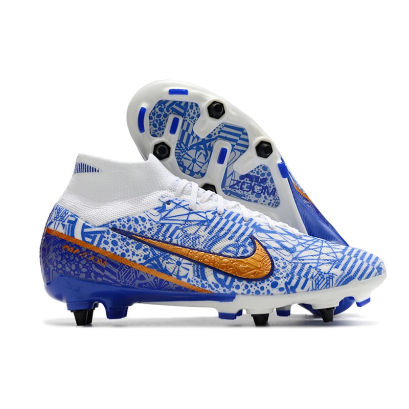 Nike Zoom Mercurial Superfly IX Elite SG Vit Blå för Herr 3 Billiga Fotbollsskor Nike Zoom Mercurial Superfly IX Elite SG Vit Blå 3