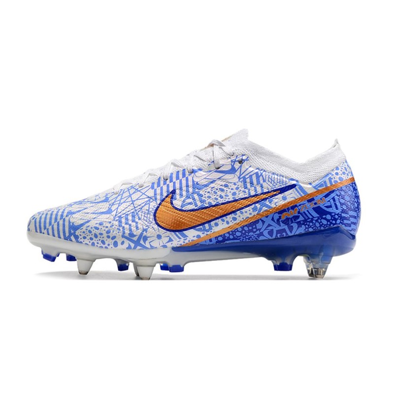 Nike Zoom Mercurial Vapor 15 Elite SG Vit Blå Guld för Herr 4 Billiga Fotbollsskor Nike Zoom Mercurial Vapor 15 Elite SG Vit Blå Guld 4