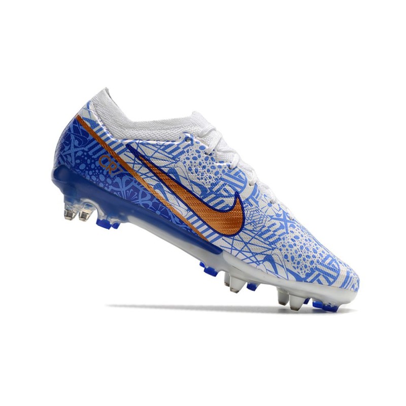 Nike Zoom Mercurial Vapor 15 Elite SG Vit Blå Guld för Herr 7 Billiga Fotbollsskor Nike Zoom Mercurial Vapor 15 Elite SG Vit Blå Guld 7