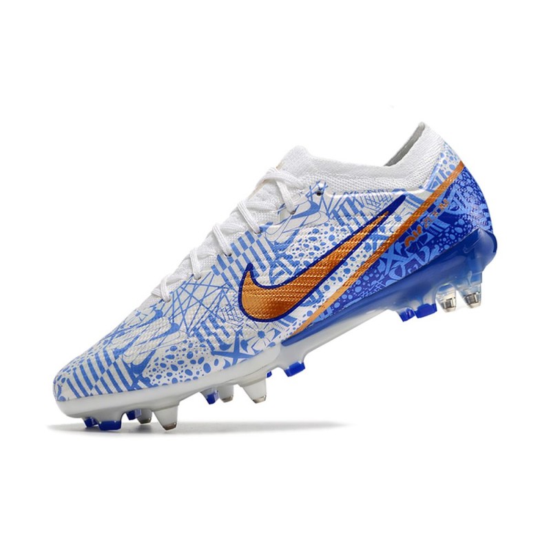 Nike Zoom Mercurial Vapor 15 Elite SG Vit Blå Guld för Herr 8 Billiga Fotbollsskor Nike Zoom Mercurial Vapor 15 Elite SG Vit Blå Guld 8