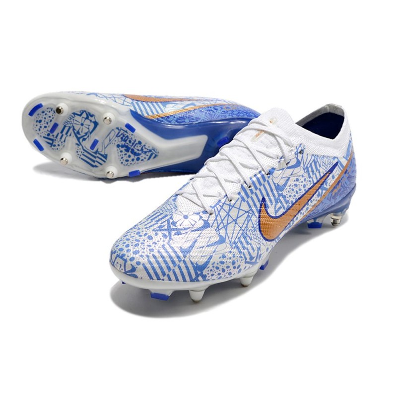 Nike Zoom Mercurial Vapor 15 Elite SG Vit Blå Guld för Herr 9 Billiga Fotbollsskor Nike Zoom Mercurial Vapor 15 Elite SG Vit Blå Guld 9