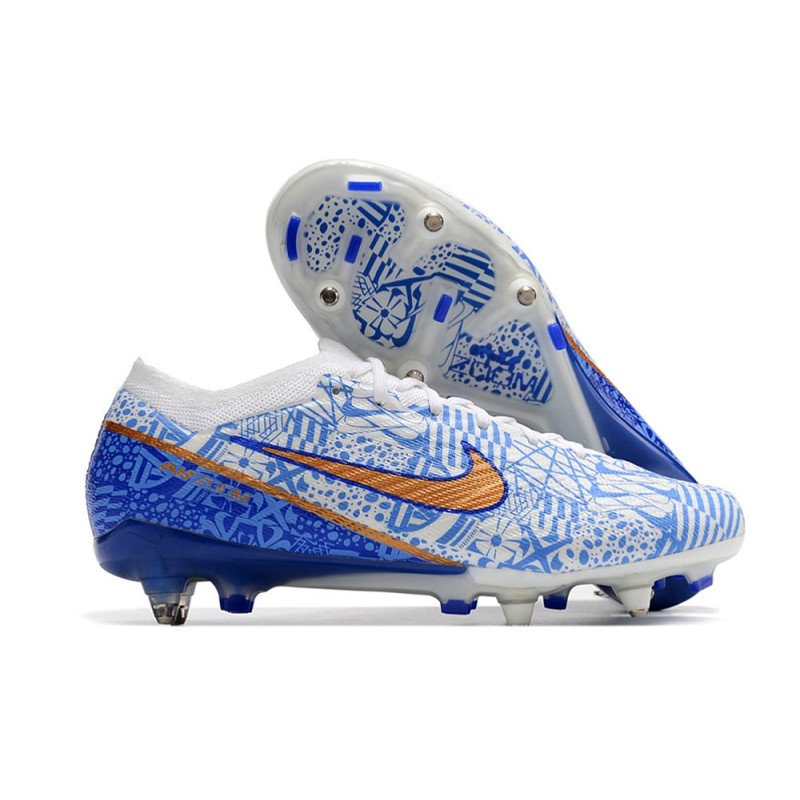 Nike Zoom Mercurial Vapor 15 Elite SG Vit Blå Guld för Herr 3 Billiga Fotbollsskor Nike Zoom Mercurial Vapor 15 Elite SG Vit Blå Guld 3