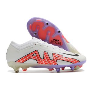 Nike Zoom Mercurial Vapor 15 Elite SG Vit Svart Röd för Herr Billiga Fotbollsskor Nike Zoom Mercurial Vapor 15 Elite SG Vit Svart Röd