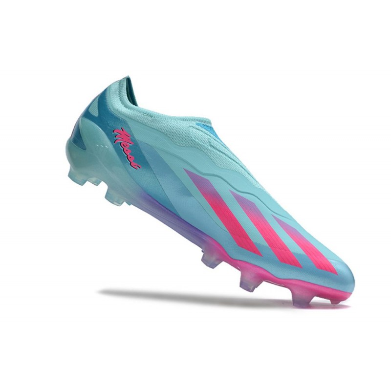 adidas X Crazyfast .1 Laceless FG Messi X Miami Blå Rosa för Herr 9 Billiga Fotbollsskor adidas X Crazyfast .1 Laceless FG Messi X Miami Blå Rosa 9