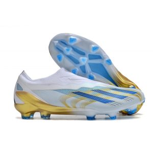 adidas X Crazyfast .1 Laceless FG Vit Blå Guld för Herr Billiga Fotbollsskor adidas X Crazyfast .1 Laceless FG Vit Blå Guld