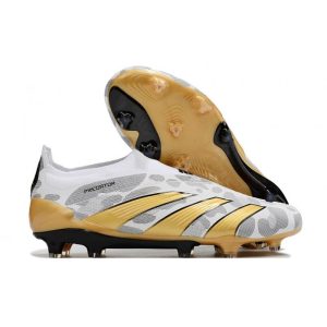 Adidas Predator Elite Laceless FG Guld Vit Grå för Herr Billiga Fotbollsskor Adidas Predator Elite Laceless FG Guld Vit Grå