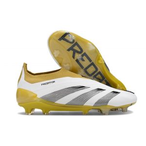 Adidas Predator Elite Laceless FG Vit Guld Svart för Herr Billiga Fotbollsskor Adidas Predator Elite Laceless FG Vit Guld Svart