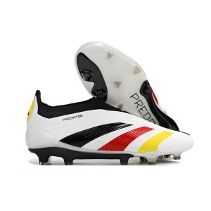 Adidas Predator Elite Laceless FG Vit Svart Röd Gul för Herr Billiga Fotbollsskor Adidas Predator Elite Laceless FG Vit Svart Röd Gul