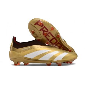 Adidas Predator Elite Snörlösa FG Guld Vit Röd för Herr Billiga Fotbollsskor Adidas Predator Elite Snörlösa FG Guld Vit Röd