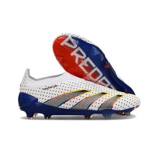 Adidas Predator Elite Snörlösa FG Vit Grå Blå Röd för Herr Billiga Fotbollsskor Adidas Predator Elite Snörlösa FG Vit Grå Blå Röd