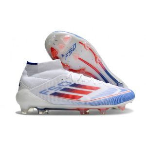 Skor adidas F50 Elite Mid FG Vit Röd Blå för Herr Billiga Fotbollsskor Skor adidas F50 Elite Mid FG Vit Röd Blå