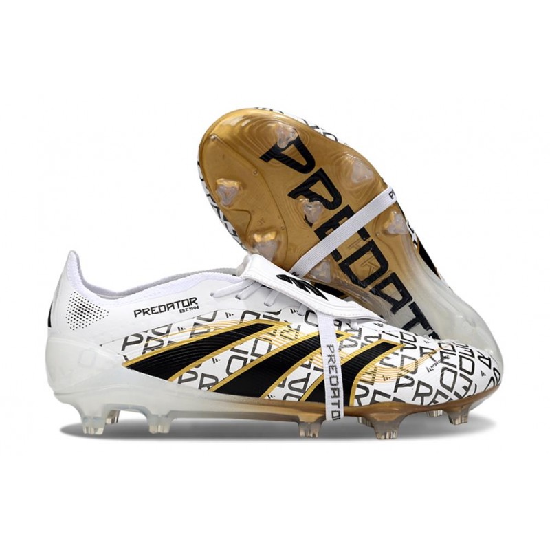 Skor adidas Predator Elite Foldover Tongue FG Vit Svart Guld för Herr 3 Billiga Fotbollsskor Skor adidas Predator Elite Foldover Tongue FG Vit Svart Guld 3