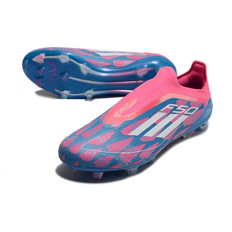 adidas F50 Elite Snörlös FG Fotbollsskor Blå Vit Rosa för Herr 7 Billiga Fotbollsskor adidas F50 Elite Snörlös FG Fotbollsskor Blå Vit Rosa 7