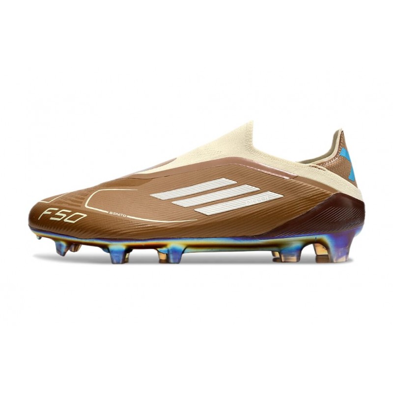 adidas F50 Elite Snörlös FG Fotbollsskor Brun Vit Blå för Herr 4 Billiga Fotbollsskor adidas F50 Elite Snörlös FG Fotbollsskor Brun Vit Blå 4