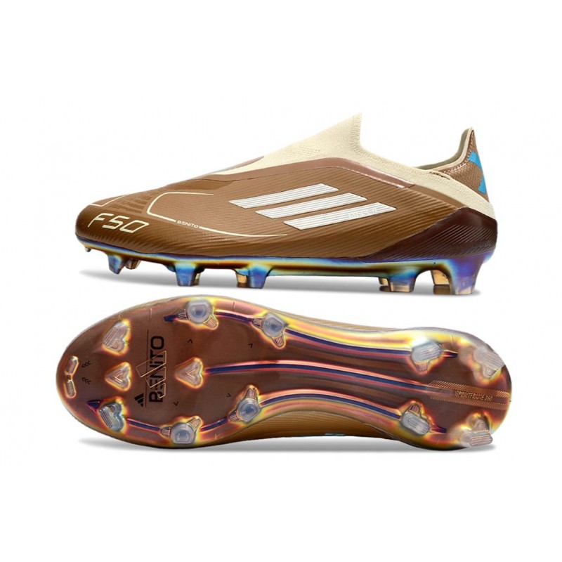 adidas F50 Elite Snörlös FG Fotbollsskor Brun Vit Blå för Herr 5 Billiga Fotbollsskor adidas F50 Elite Snörlös FG Fotbollsskor Brun Vit Blå 5