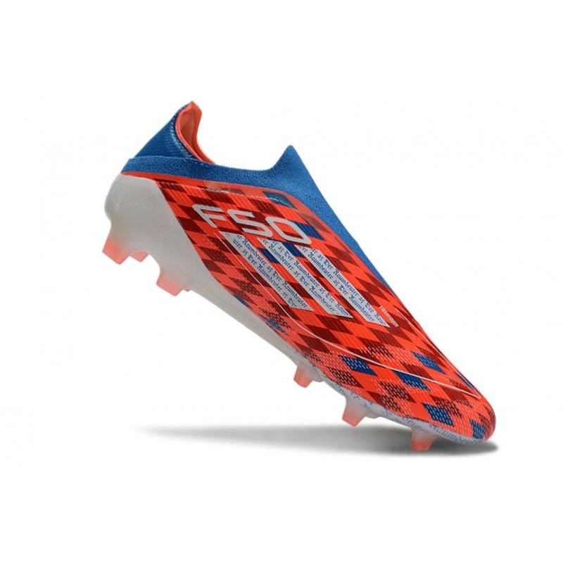 adidas F50 Elite Snörlös FG Fotbollsskor Röd Blå Vit för Herr 9 Billiga Fotbollsskor adidas F50 Elite Snörlös FG Fotbollsskor Röd Blå Vit 9