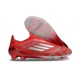 adidas F50 Elite Snörlös FG Fotbollsskor Röd Silver för Herr Billiga Fotbollsskor adidas F50 Elite Snörlös FG Fotbollsskor Röd Silver