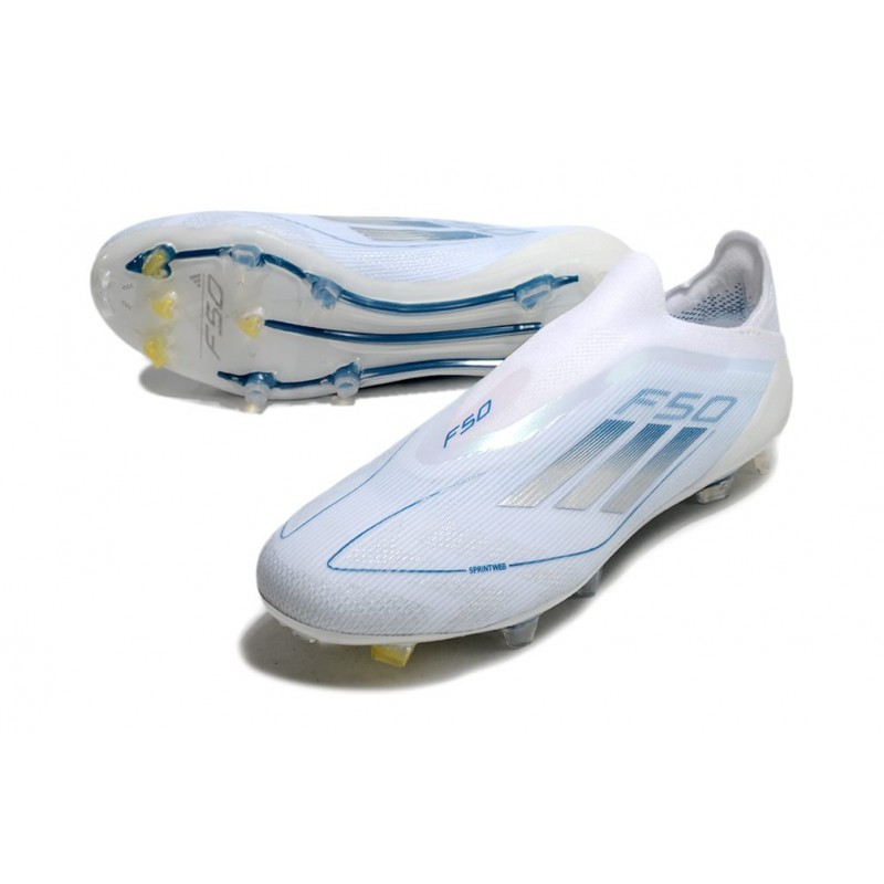 adidas F50 Elite Snörlös FG Fotbollsskor Vit Blå för Herr 7 Billiga Fotbollsskor adidas F50 Elite Snörlös FG Fotbollsskor Vit Blå 7