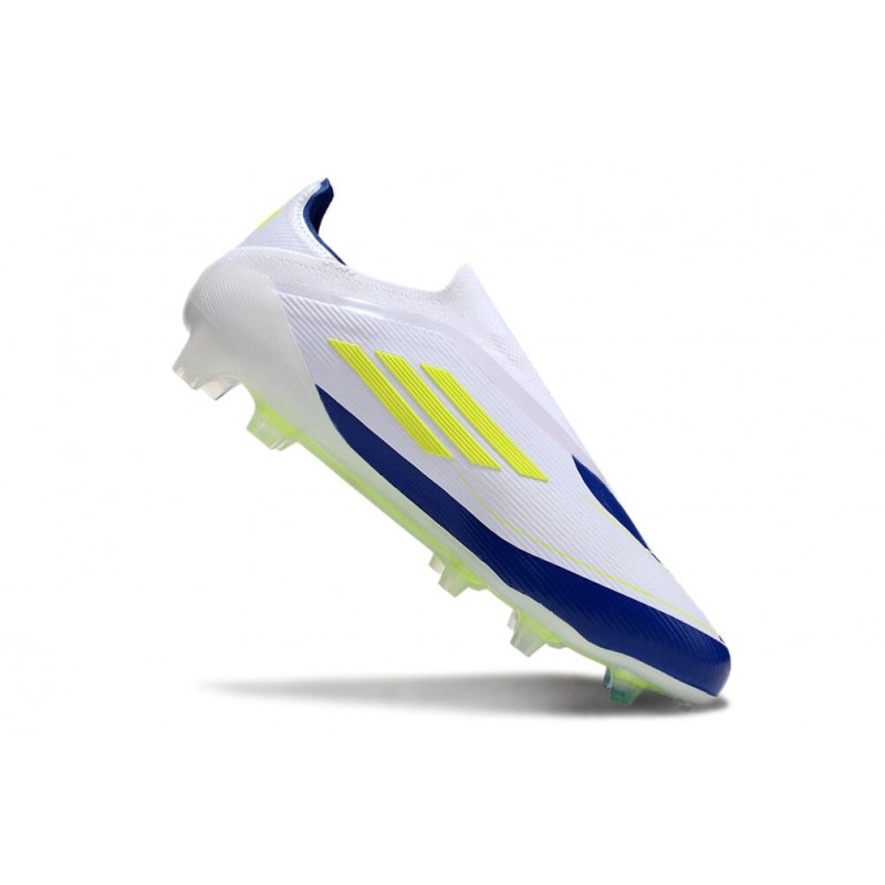 adidas F50 Elite Snörlös FG Fotbollsskor Vit Blå Gul för Herr 9 Billiga Fotbollsskor adidas F50 Elite Snörlös FG Fotbollsskor Vit Blå Gul 9