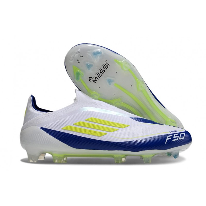 adidas F50 Elite Snörlös FG Fotbollsskor Vit Blå Gul för Herr 3 Billiga Fotbollsskor adidas F50 Elite Snörlös FG Fotbollsskor Vit Blå Gul 3