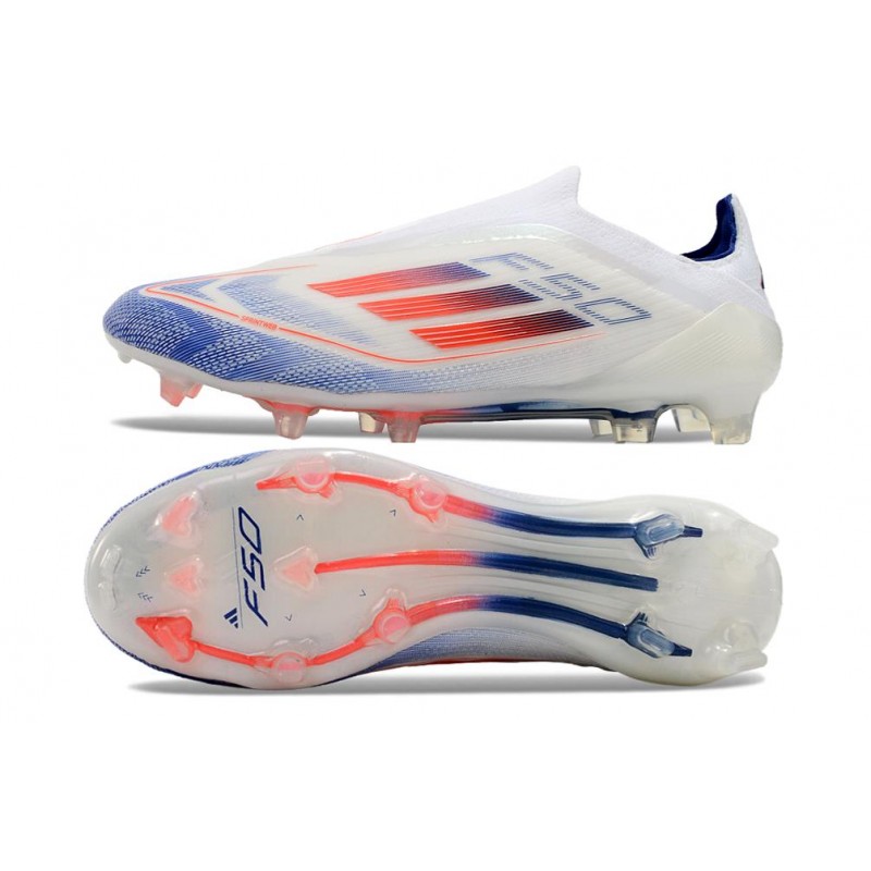 adidas F50 Elite Snörlös FG Fotbollsskor Vit Blå Röd för Herr 5 Billiga Fotbollsskor adidas F50 Elite Snörlös FG Fotbollsskor Vit Blå Röd 5