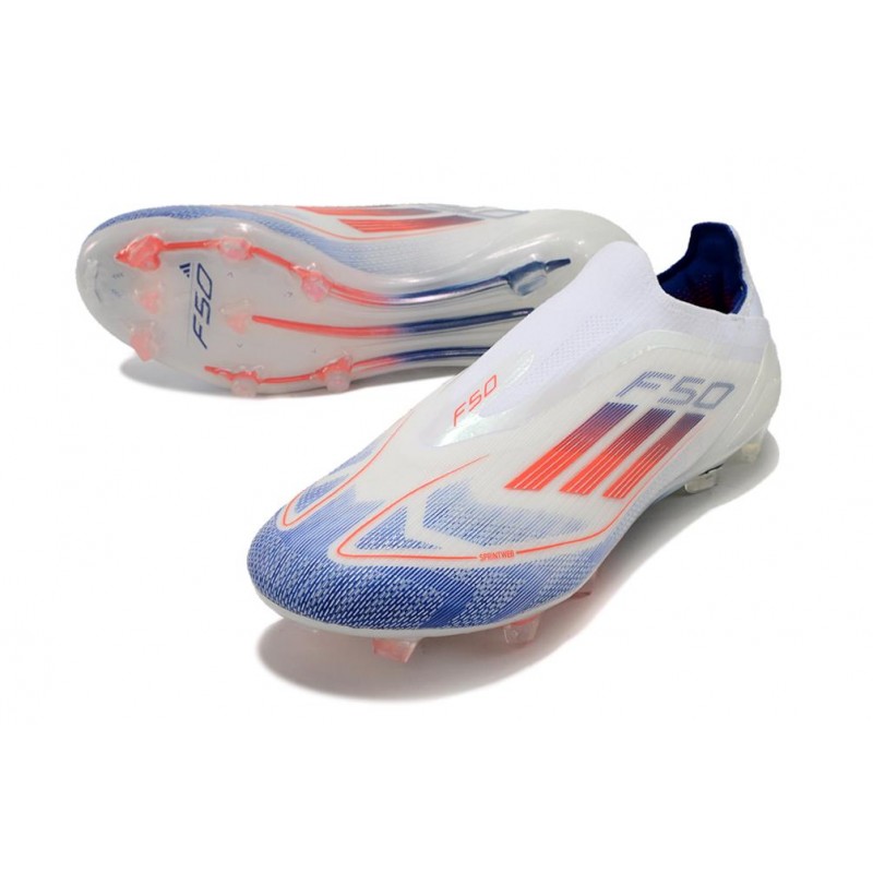 adidas F50 Elite Snörlös FG Fotbollsskor Vit Blå Röd för Herr 7 Billiga Fotbollsskor adidas F50 Elite Snörlös FG Fotbollsskor Vit Blå Röd 7